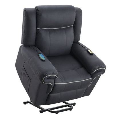 Domana Power Recliner w/Lift & Heating & Massage, Dark Blue Polished Microfiber