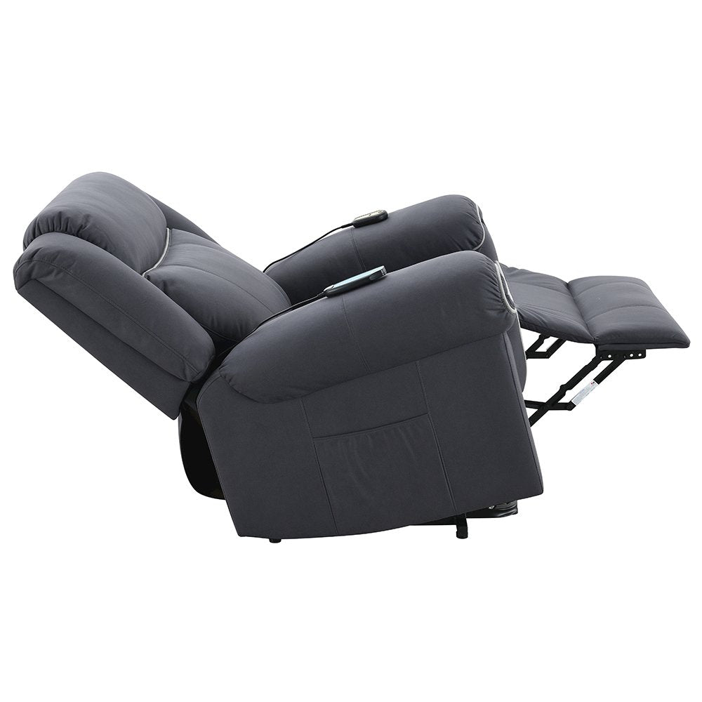 Domana Power Recliner w/Lift & Heating & Massage, Dark Blue Polished Microfiber