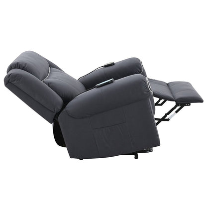 Domana Power Recliner w/Lift & Heating & Massage, Dark Blue Polished Microfiber