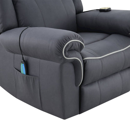 Domana Power Recliner w/Lift & Heating & Massage, Dark Blue Polished Microfiber