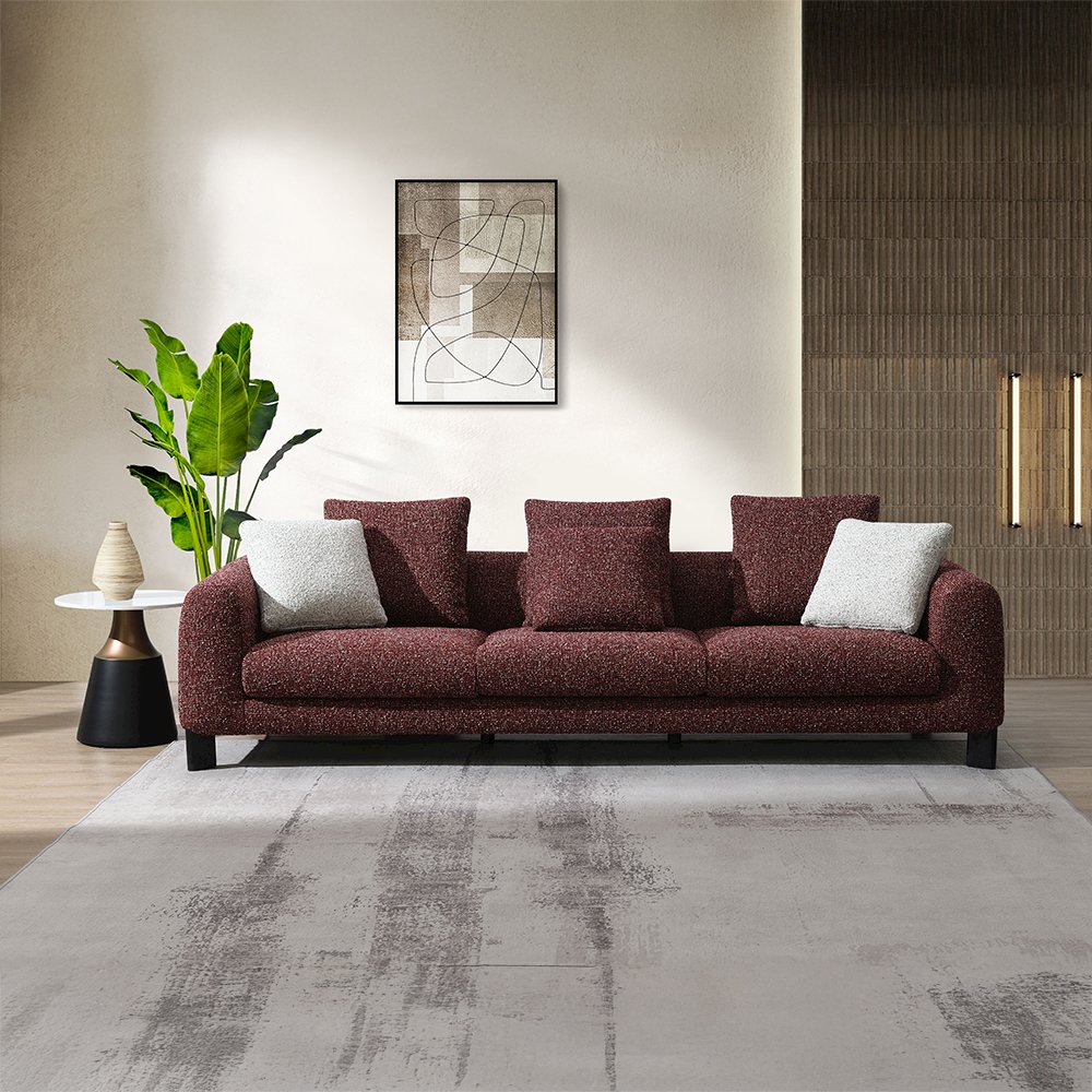 Mardi Sofa w/6 Pillows, Maroon Tweed