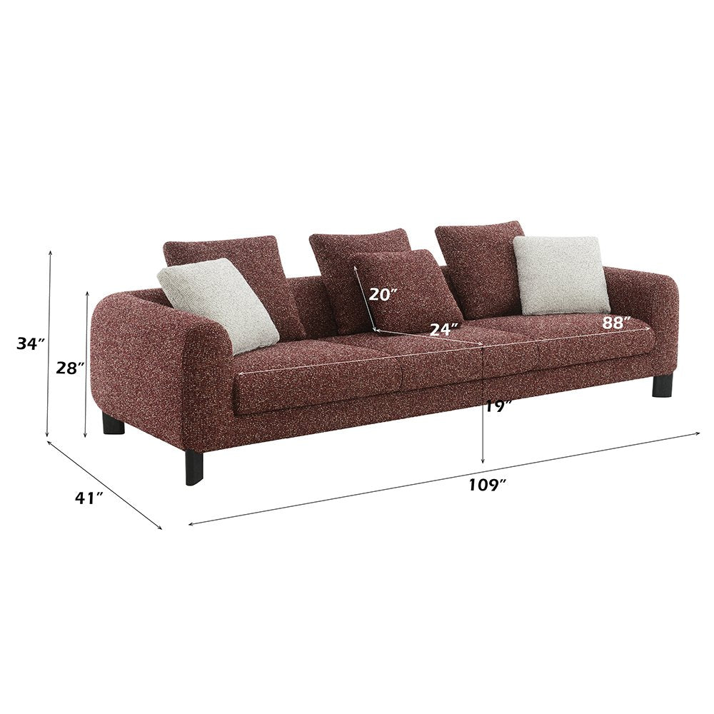 Mardi Sofa w/6 Pillows, Maroon Tweed