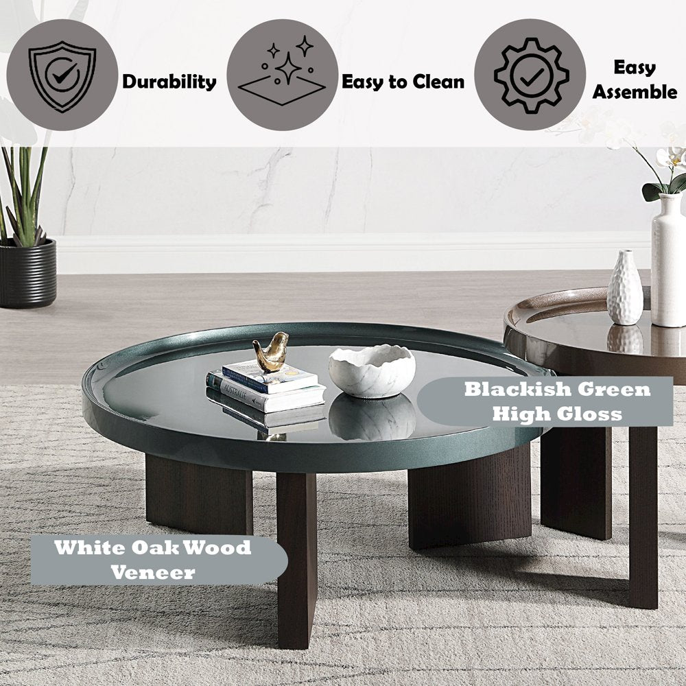 Lakita Coffee Table, Blackish Green/ Dark Blond High Gloss & Smoked Oak