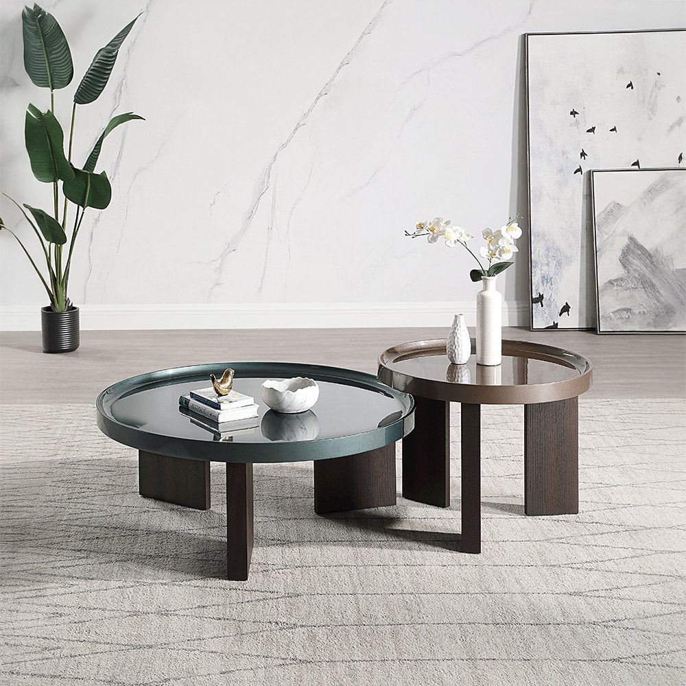 Lakita End Table, Blackish Green/ Dark Blond High Gloss & Smoked Oak
