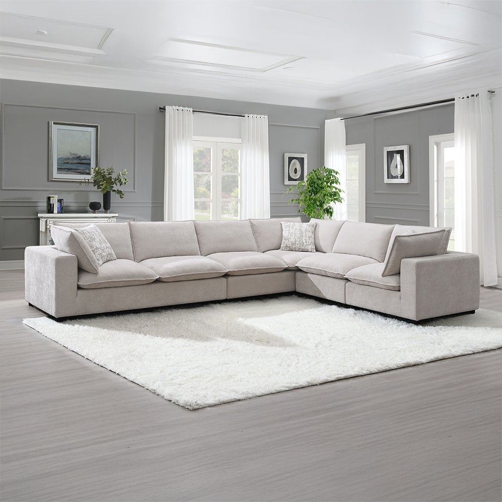Marisa Modular RF Loveseat w/2 Pillows, Beige Boucle