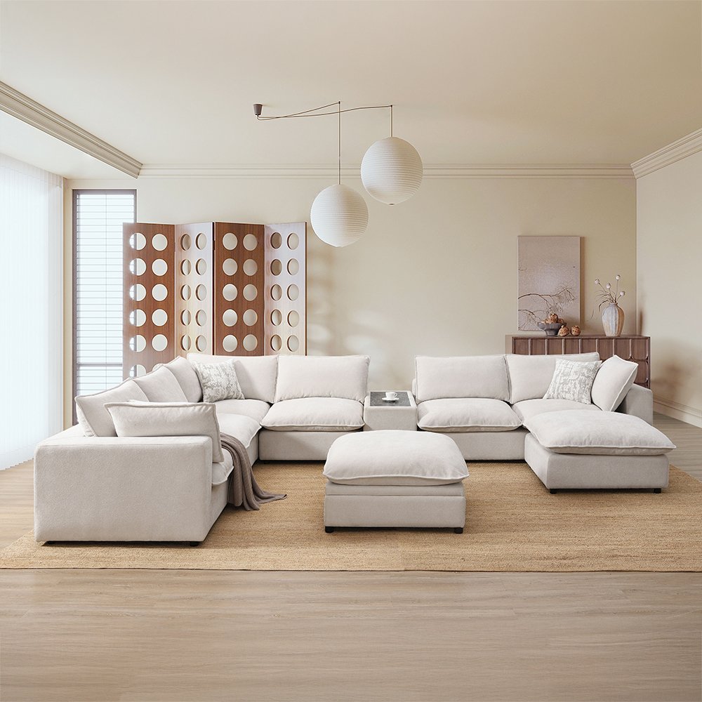 Marisa Modular Ottoman w/Storage, Beige Boucle