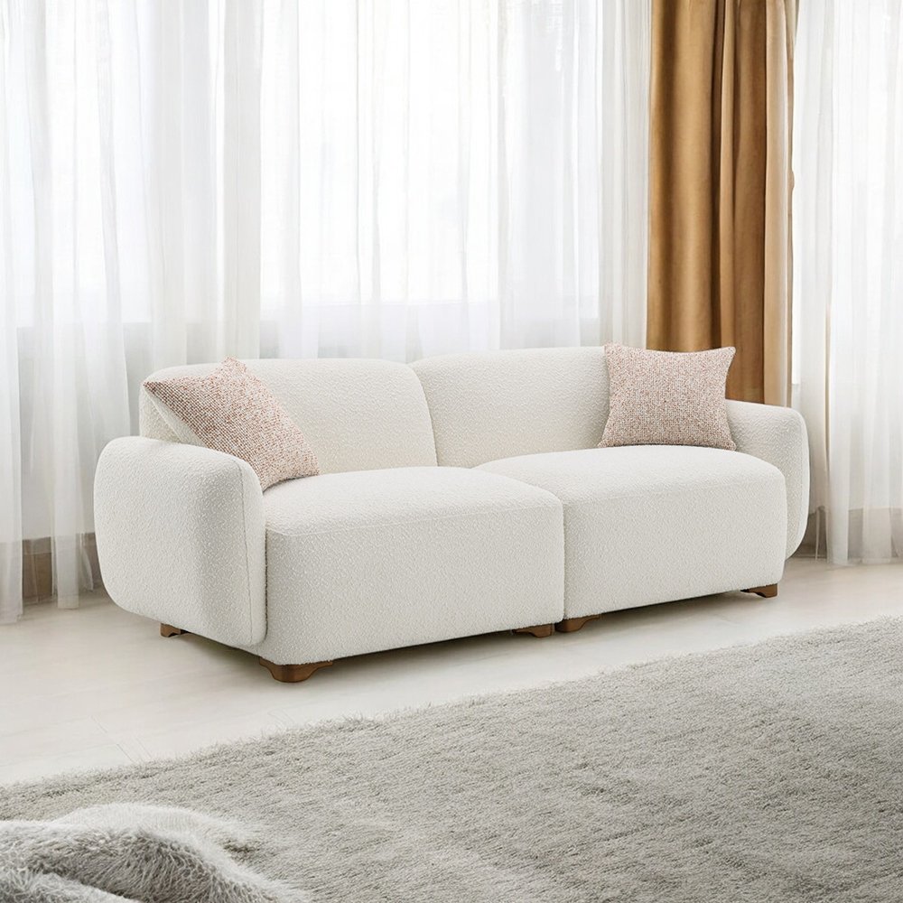 Darius Sofa w/2 Pillows, Beige Boucle