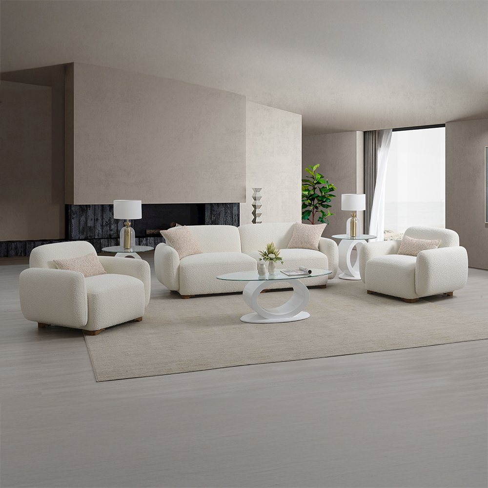Darius Sofa w/2 Pillows, Beige Boucle