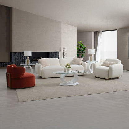 Darius Sofa w/2 Pillows, Beige Boucle