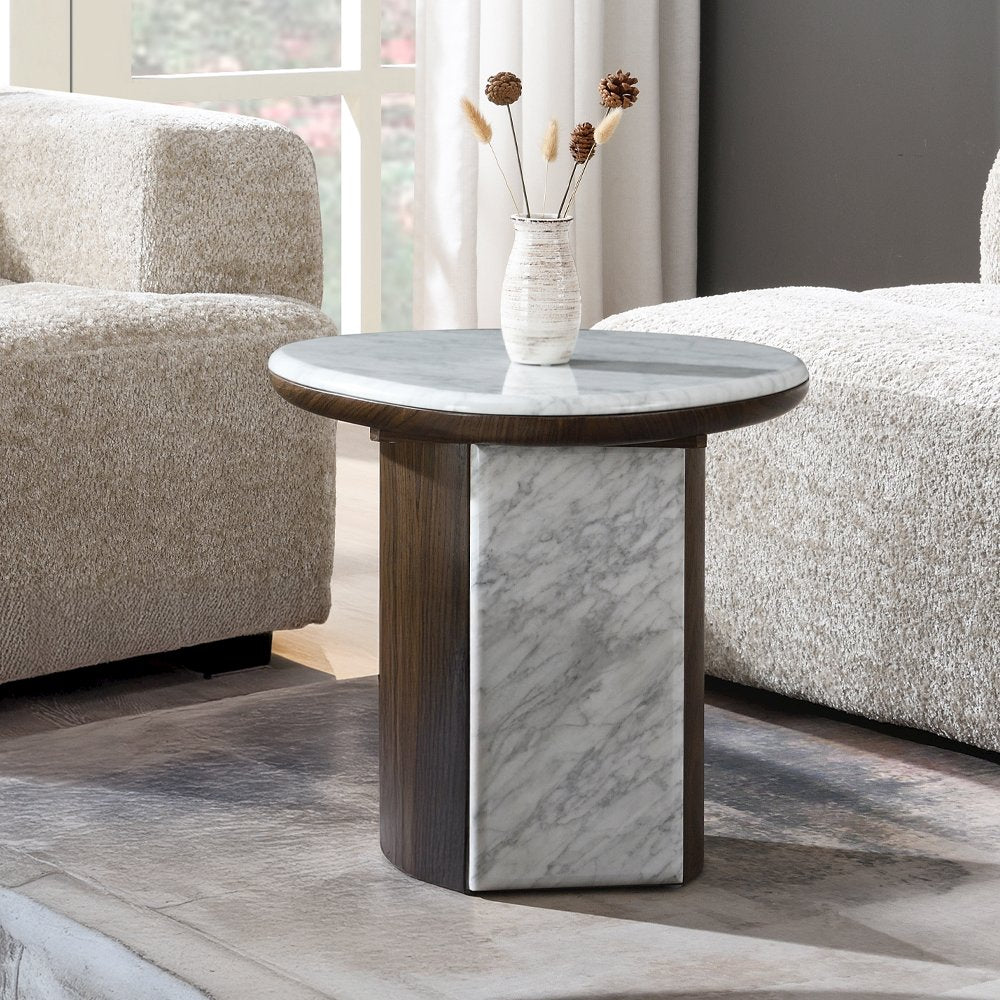 Haidar End Table w/Natural Marble, Natural Marble & Brown