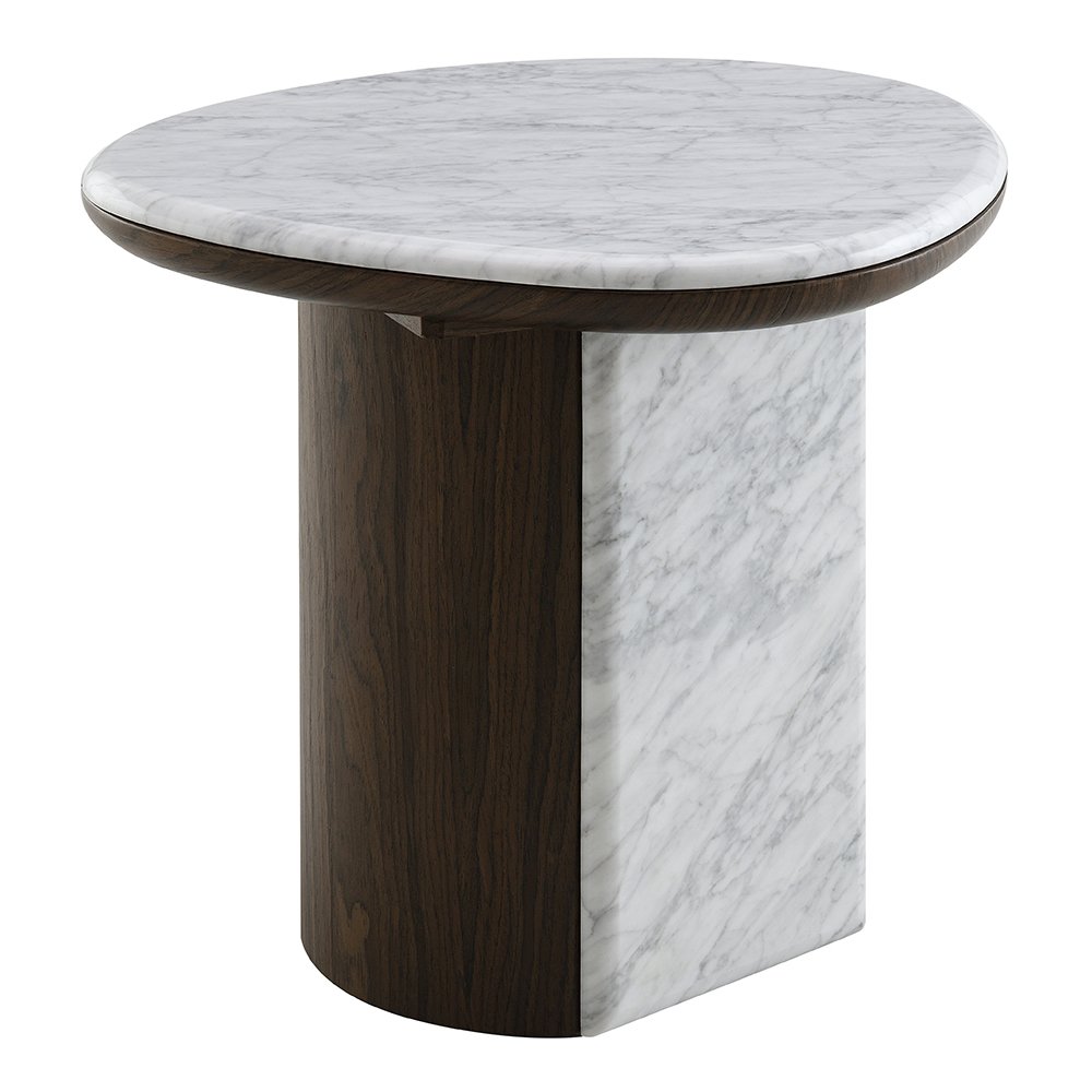 Haidar End Table w/Natural Marble, Natural Marble & Brown