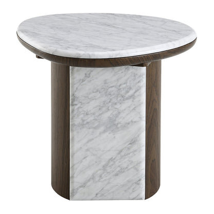 Haidar End Table w/Natural Marble, Natural Marble & Brown