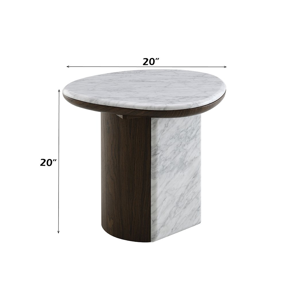 Haidar End Table w/Natural Marble, Natural Marble & Brown