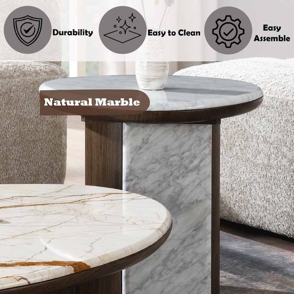 Haidar End Table w/Natural Marble, Natural Marble & Brown
