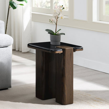 Dana End Table w/Natural Marble, Natural Marble Top & Dark Walnut