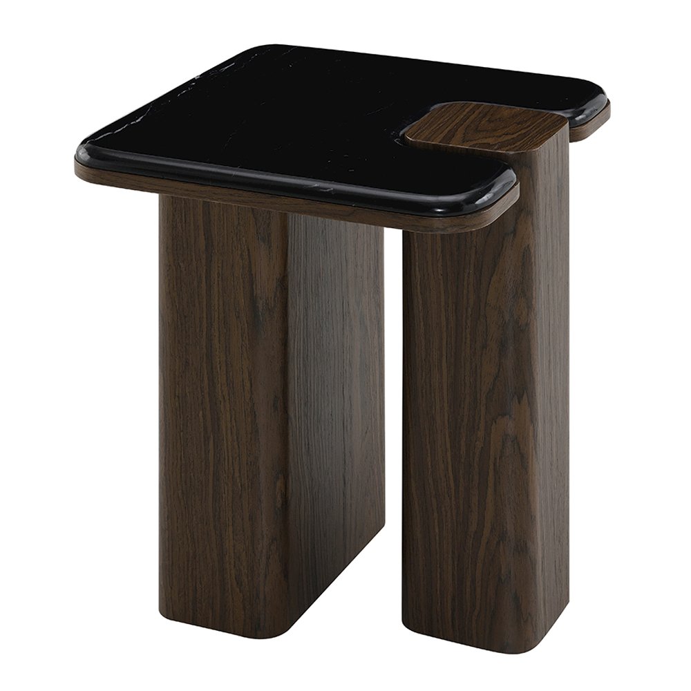 Dana End Table w/Natural Marble, Natural Marble Top & Dark Walnut