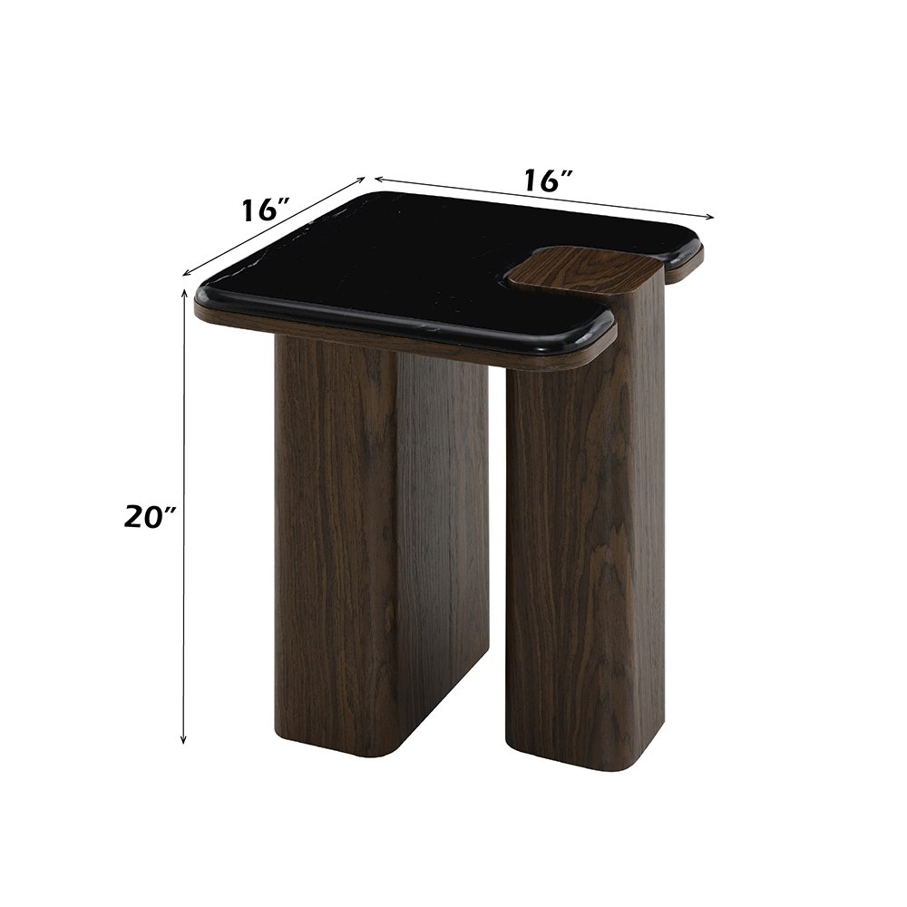 Dana End Table w/Natural Marble, Natural Marble Top & Dark Walnut