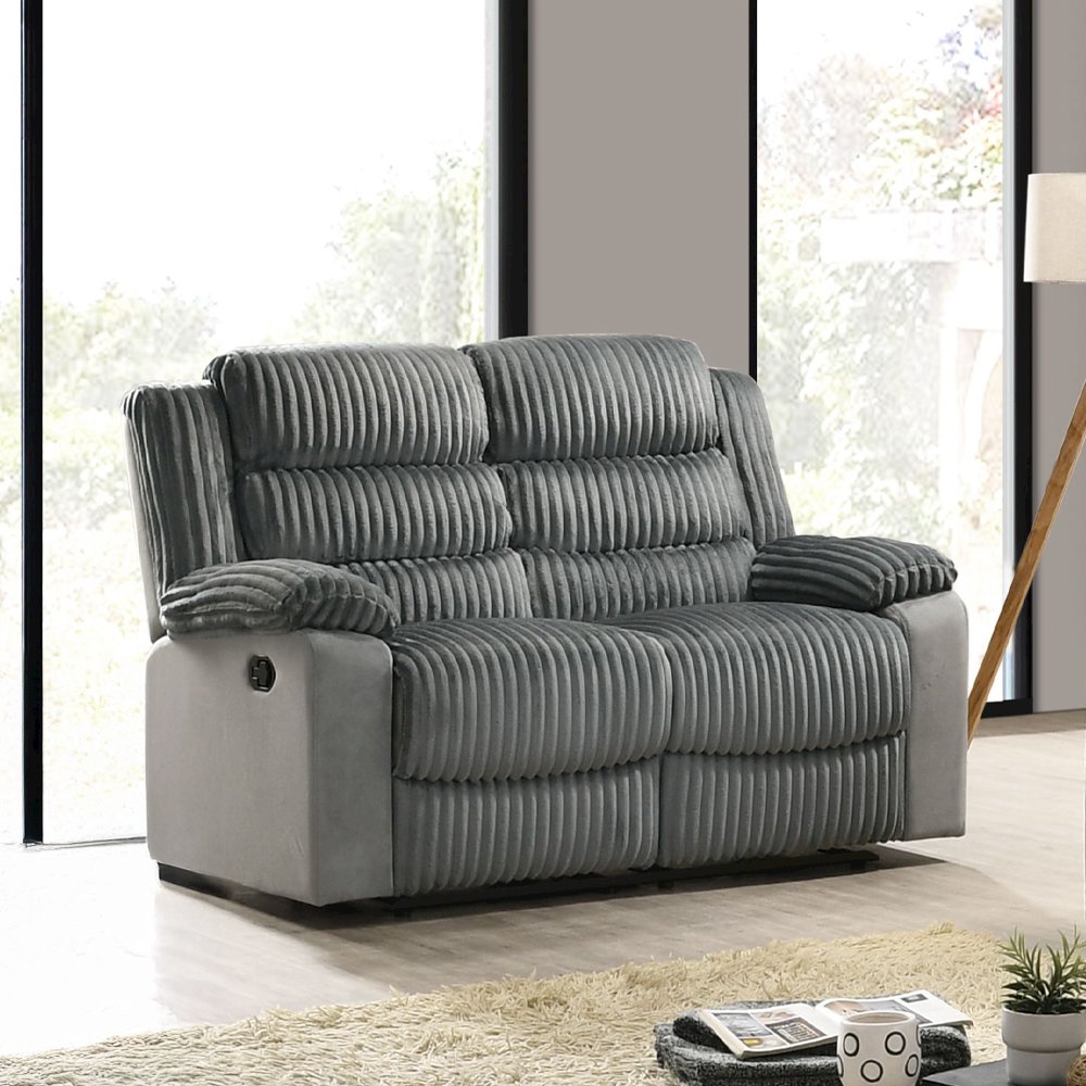 Lesley Motion Loveseat, Gray Corduroy & Velvet
