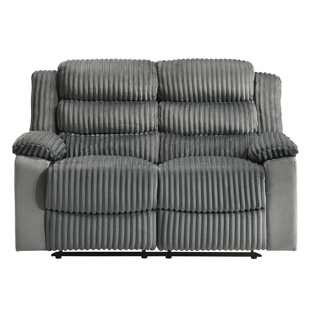 Lesley Motion Loveseat, Gray Corduroy & Velvet
