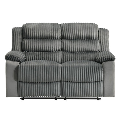 Lesley Motion Loveseat, Gray Corduroy & Velvet