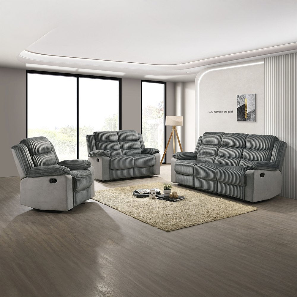 Lesley Motion Loveseat, Gray Corduroy & Velvet