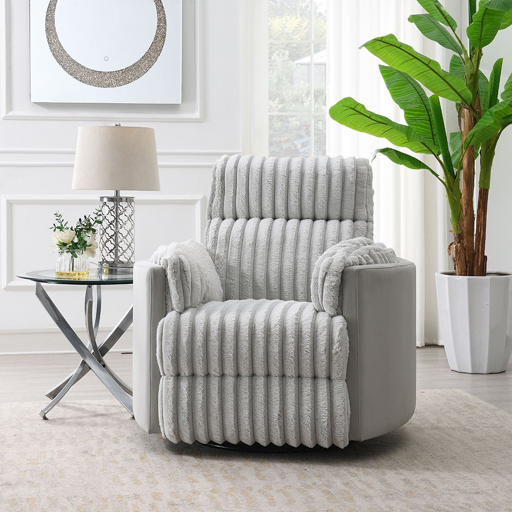 Emee Glider Recliner W/Swivel, Gray Corduroy