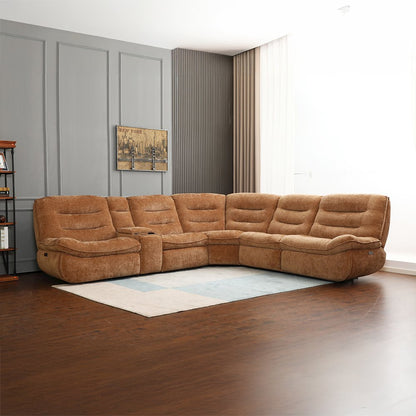 Emmy Power Motion Sectional Sofa w/USB Port, Orange Chenille