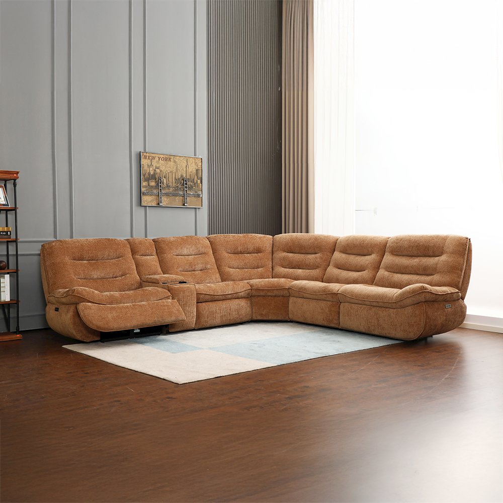 Emmy Power Motion Sectional Sofa w/USB Port, Orange Chenille