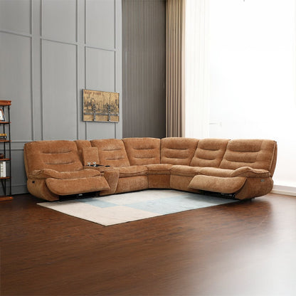 Emmy Power Motion Sectional Sofa w/USB Port, Orange Chenille