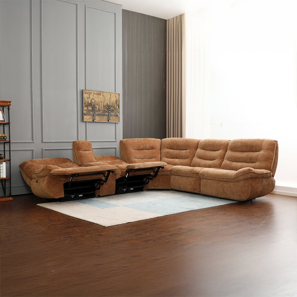Emmy Power Motion Sectional Sofa w/USB Port, Orange Chenille