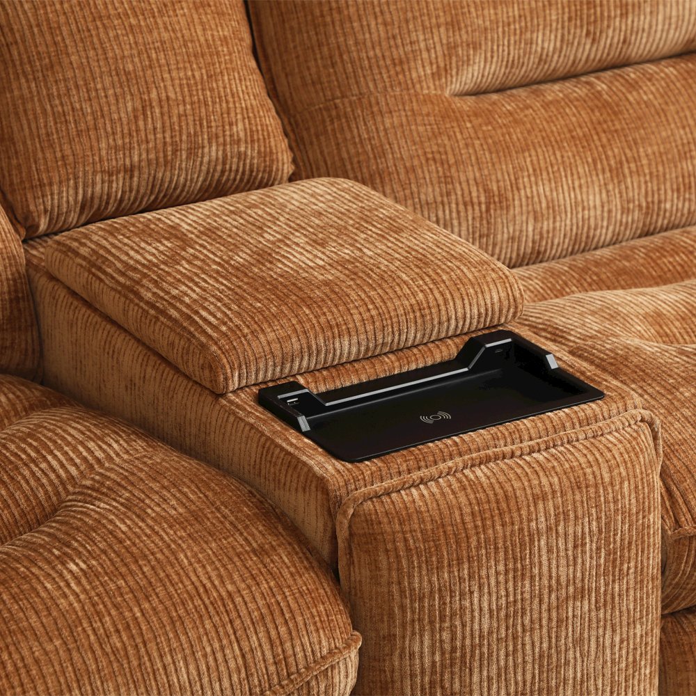 Emmy Power Motion Sectional Sofa w/USB Port, Orange Chenille
