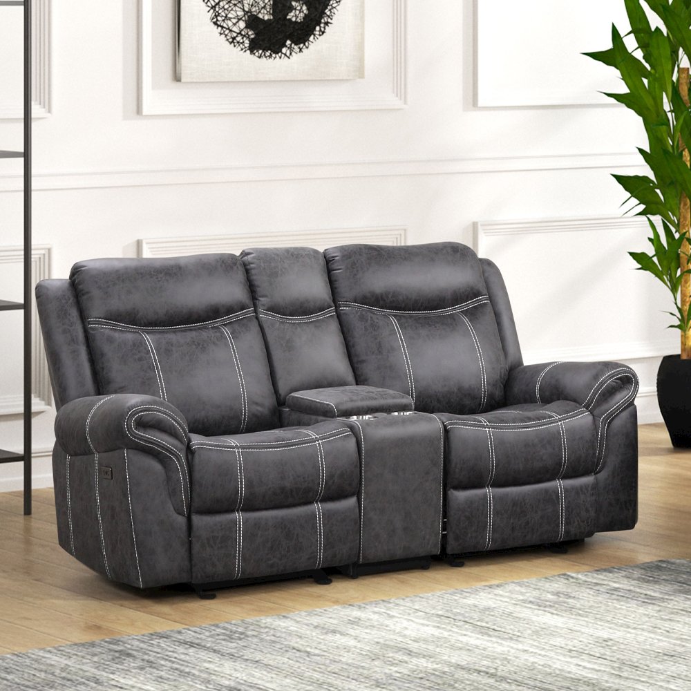 Zubaida Power Motion Glider Loveseat w/USB Port, Dark Gray Polish Microfiber