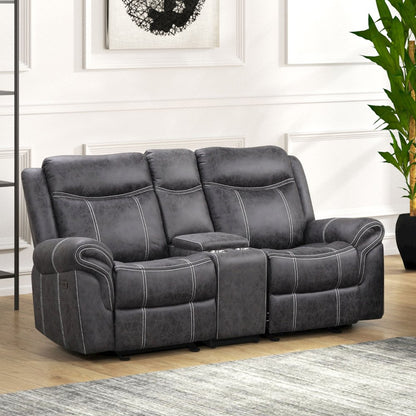 Zubaida Power Motion Glider Loveseat w/USB Port, Dark Gray Polish Microfiber