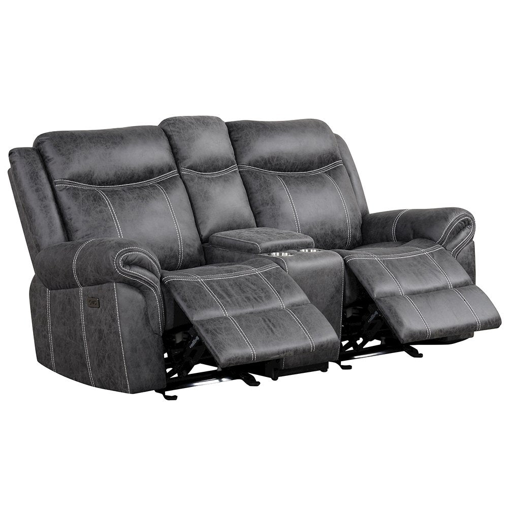 Zubaida Power Motion Glider Loveseat w/USB Port, Dark Gray Polish Microfiber