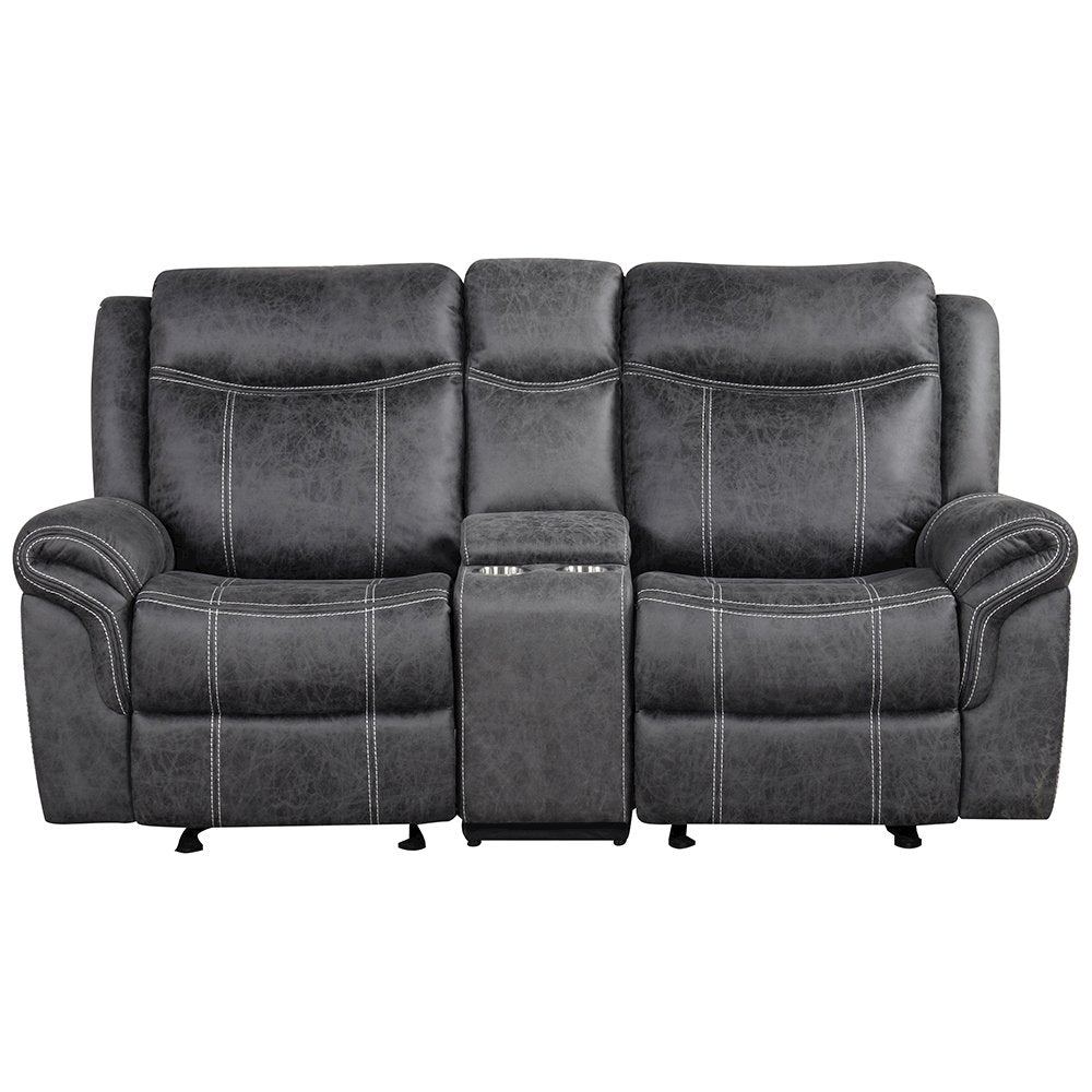 Zubaida Power Motion Glider Loveseat w/USB Port, Dark Gray Polish Microfiber