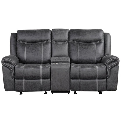 Zubaida Power Motion Glider Loveseat w/USB Port, Dark Gray Polish Microfiber