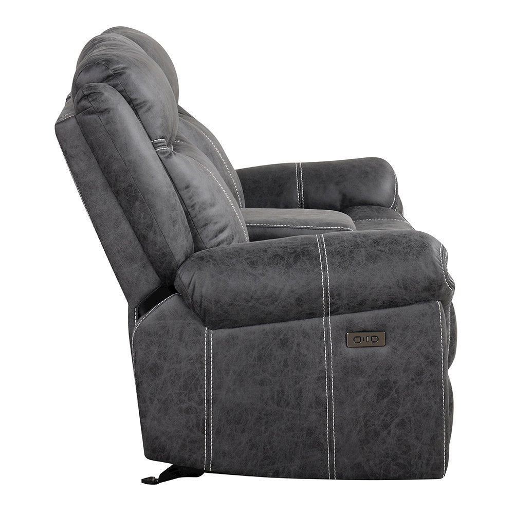 Zubaida Power Motion Glider Loveseat w/USB Port, Dark Gray Polish Microfiber