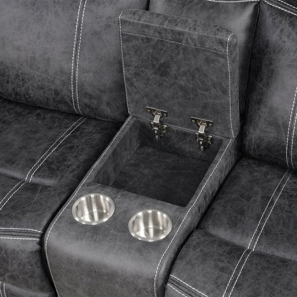 Zubaida Power Motion Glider Loveseat w/USB Port, Dark Gray Polish Microfiber