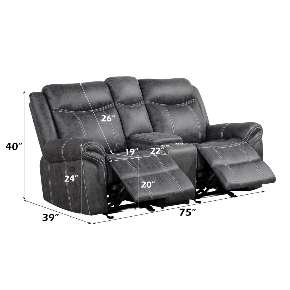 Zubaida Power Motion Glider Loveseat w/USB Port, Dark Gray Polish Microfiber