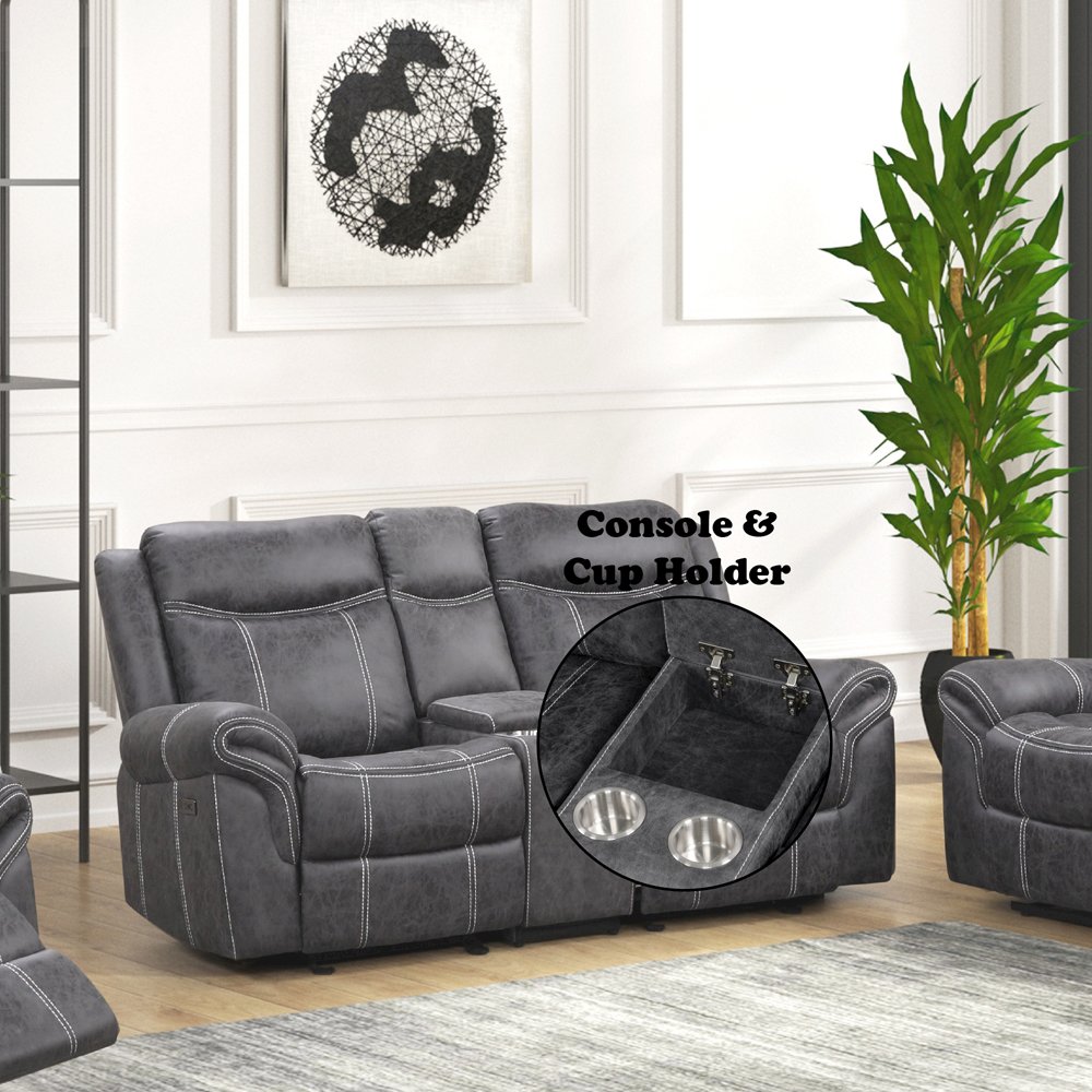 Zubaida Power Motion Glider Loveseat w/USB Port, Dark Gray Polish Microfiber