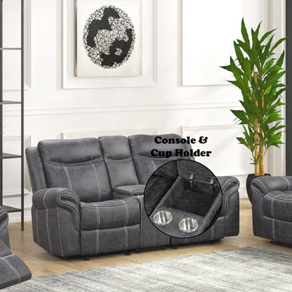 Zubaida Power Motion Glider Loveseat w/USB Port, Dark Gray Polish Microfiber