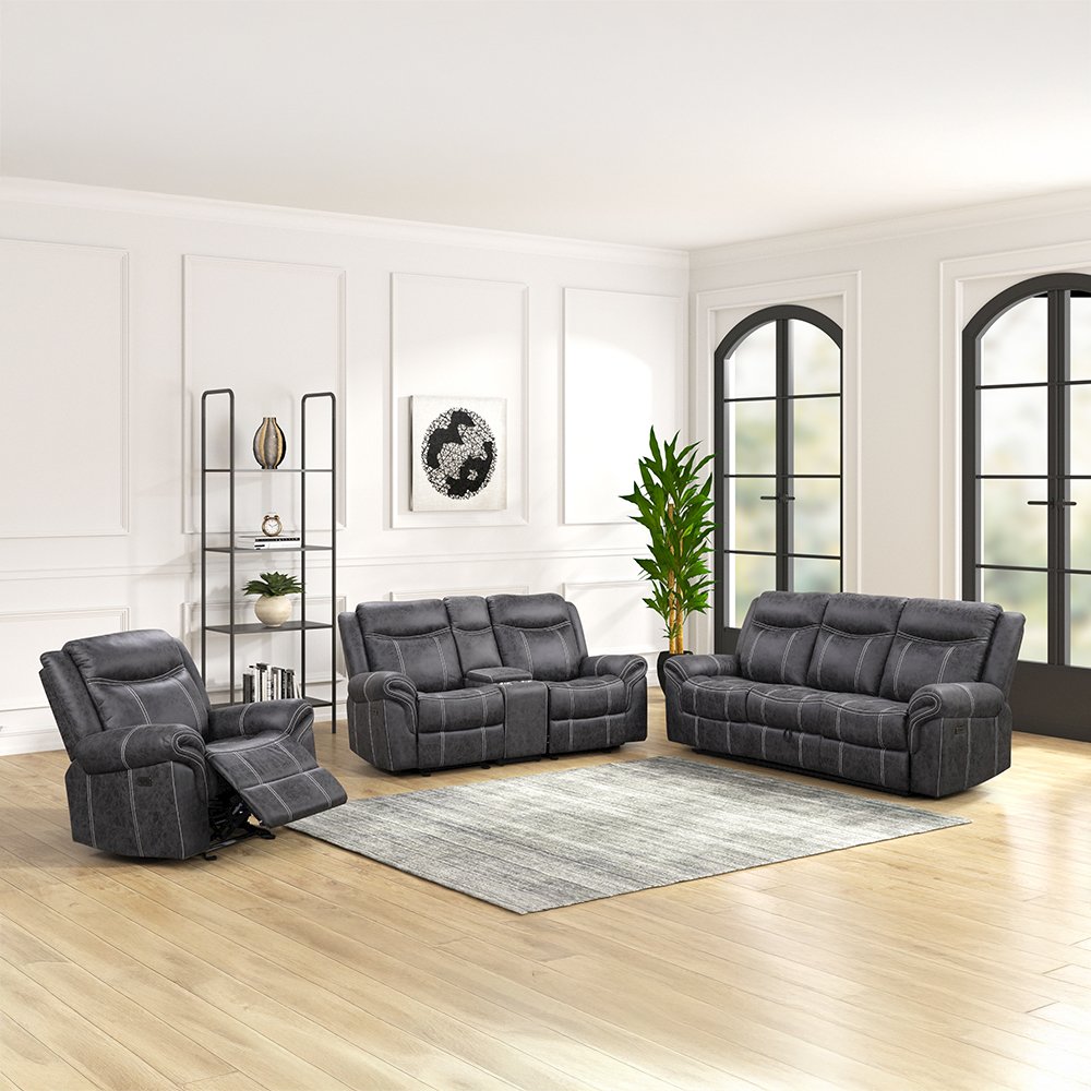 Zubaida Power Motion Glider Loveseat w/USB Port, Dark Gray Polish Microfiber