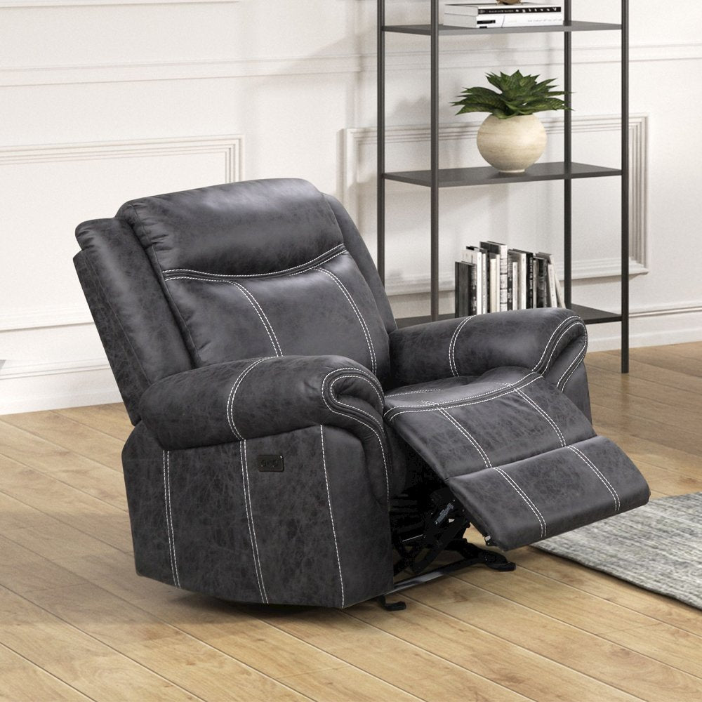 Zubaida Power Motion Glider Recliner, Dark Gray Polish Microfiber