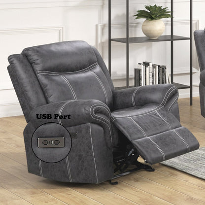 Zubaida Power Motion Glider Recliner, Dark Gray Polish Microfiber