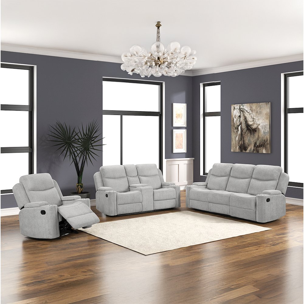 Galya Motion Sofa w/Storage Arm, Light Gray Chenille