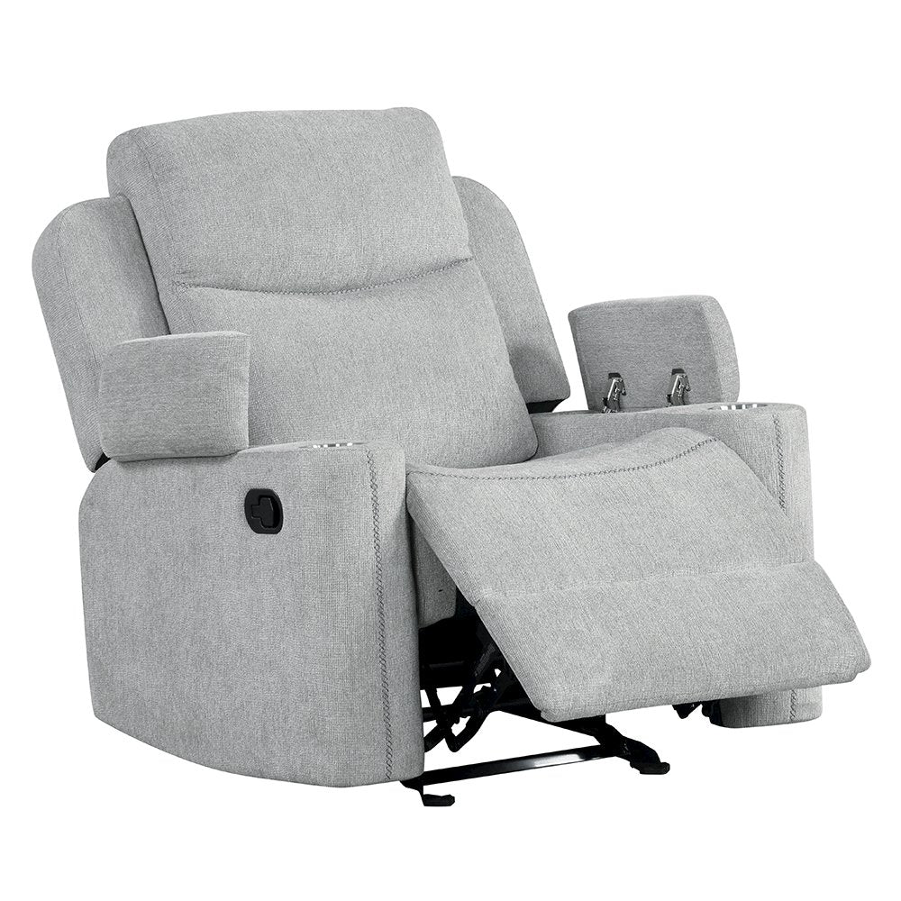 Galya Motion Glider Recliner w/Storage Arm, Light Gray Chenille