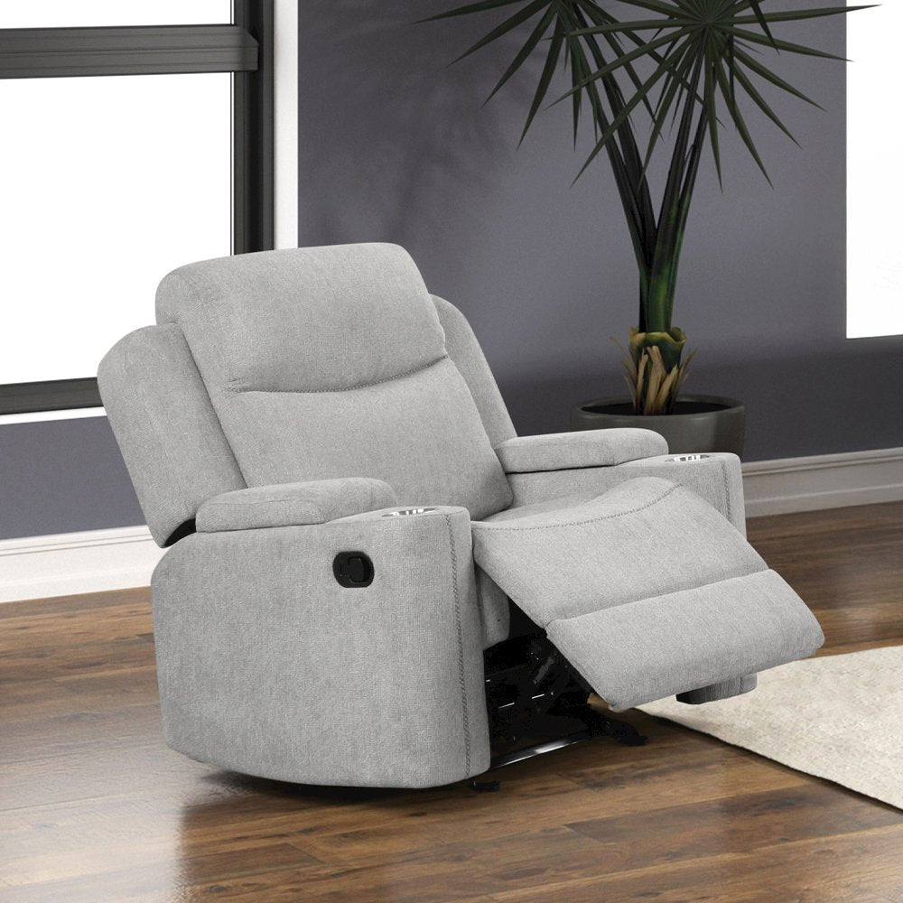 Galya Motion Glider Recliner w/Storage Arm, Light Gray Chenille