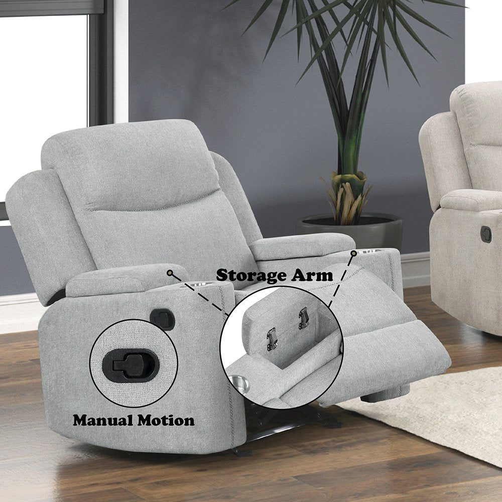 Galya Motion Glider Recliner w/Storage Arm, Light Gray Chenille