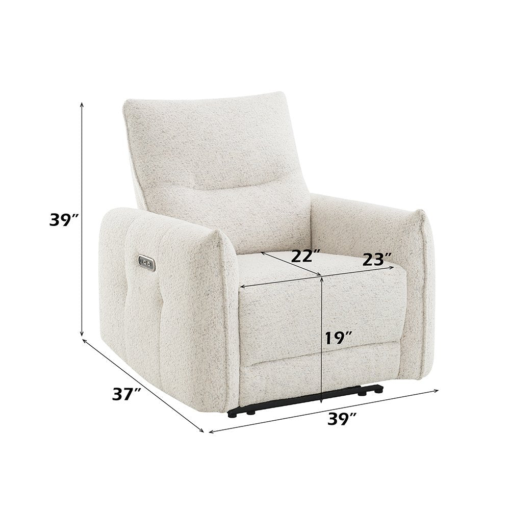 Lalisa Power Motion Recliner w/USB Port, Cream Chenille