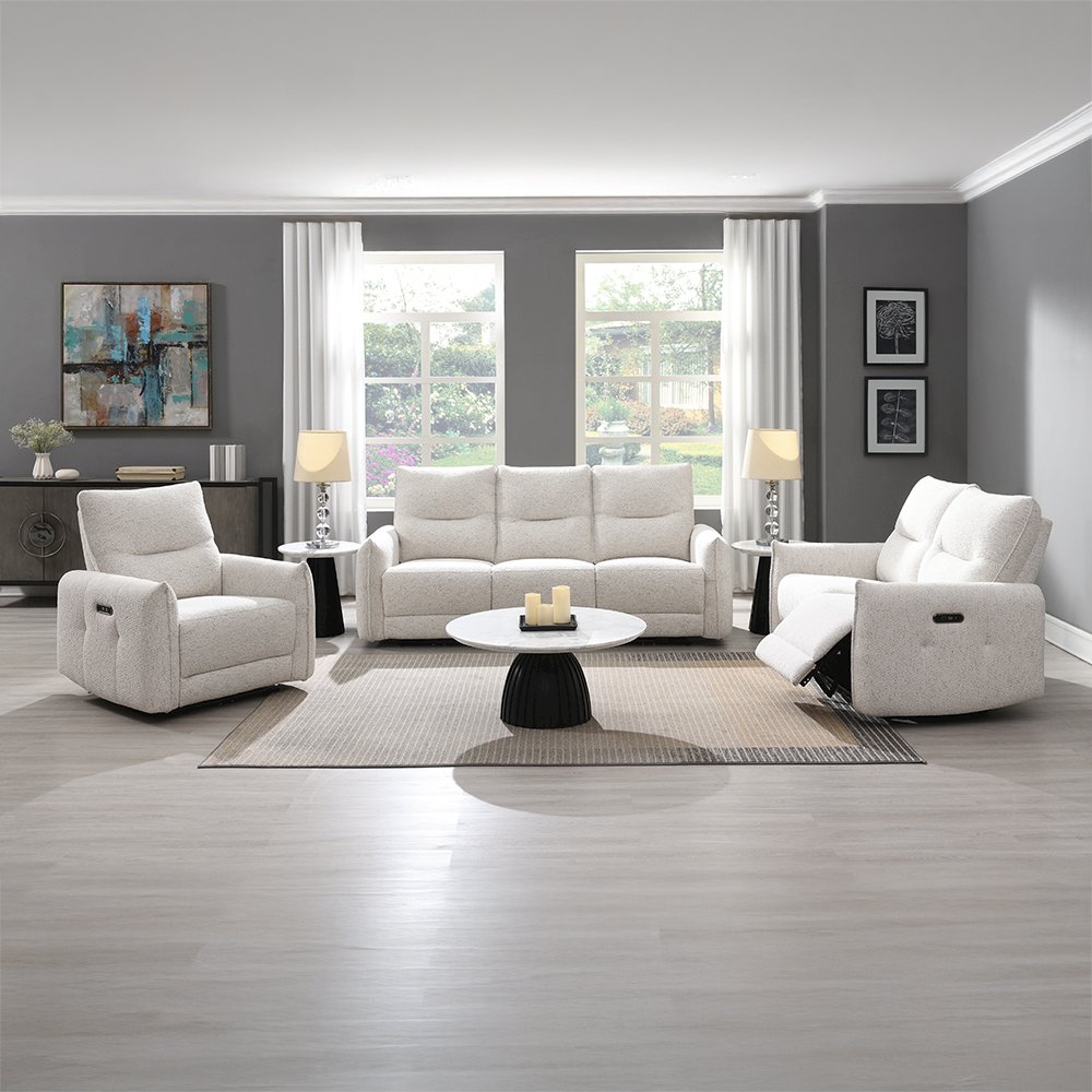 Lalisa Power Motion Recliner w/USB Port, Cream Chenille